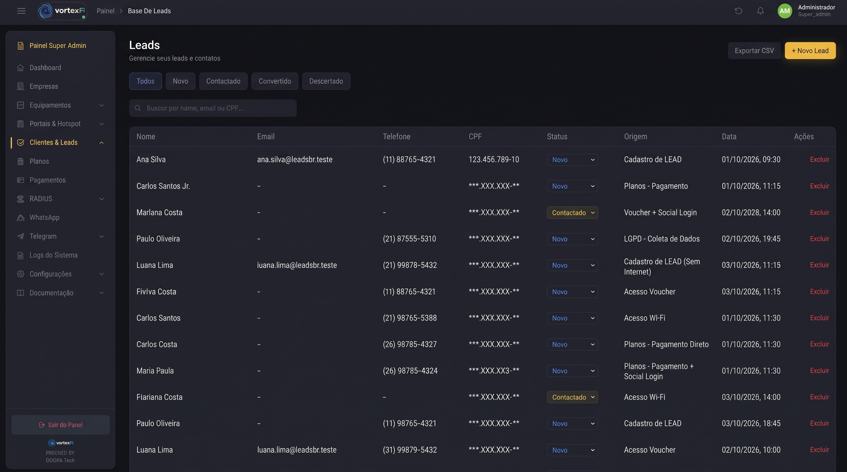 Dashboard de Base de Leads VortexFi