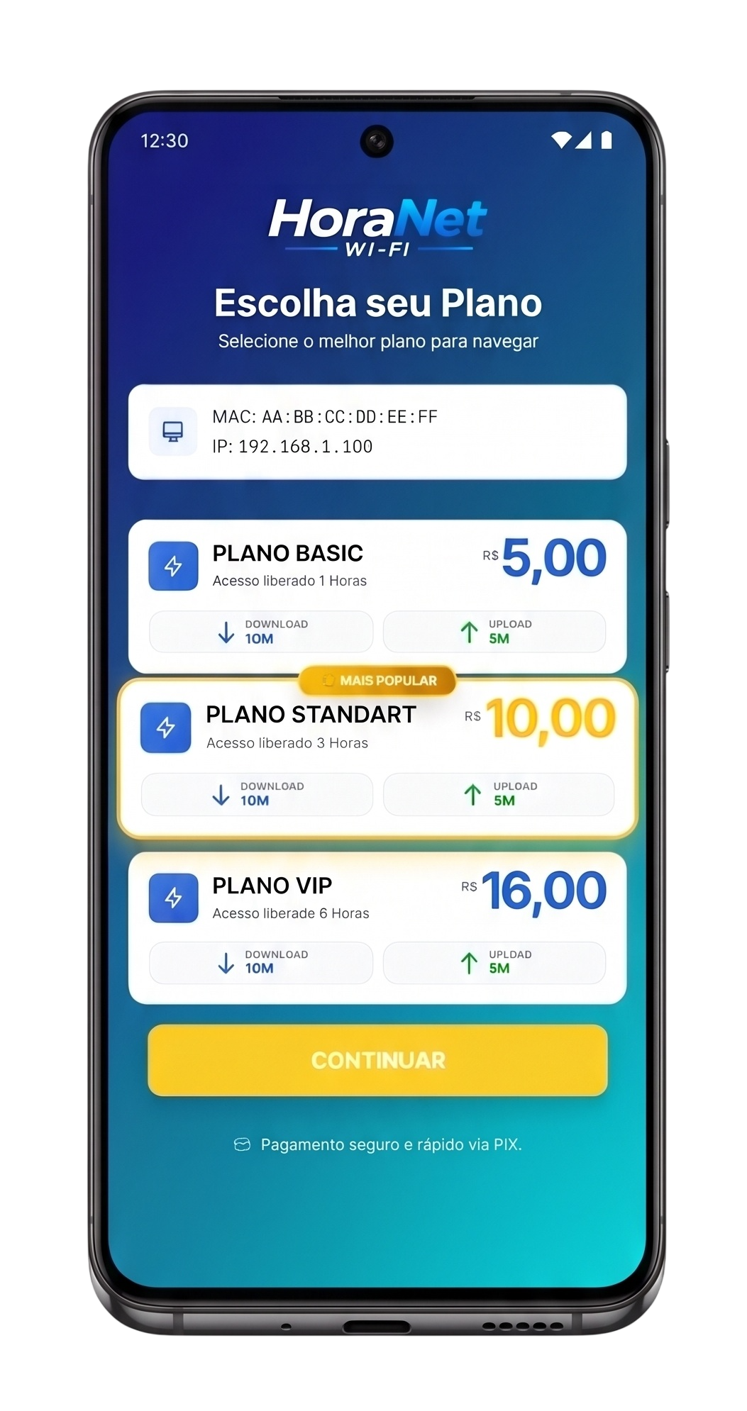 Tela do Plano de Conexão VortexFi